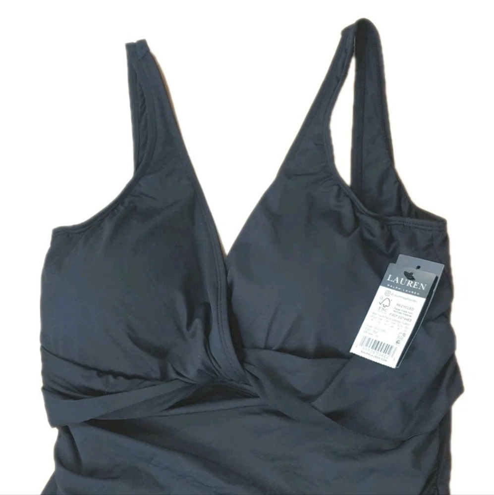 Lauren Ralph Lauren Twist Front Swimsuit Woman 16W Underwire Shaping Black Nwt - Picture 7 of 14
